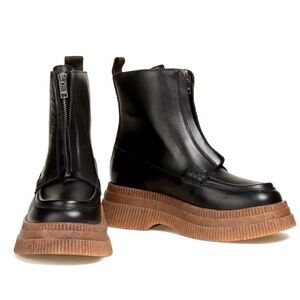 Ganni Platform Ankle zip front Boots Black Womens Size 37 7